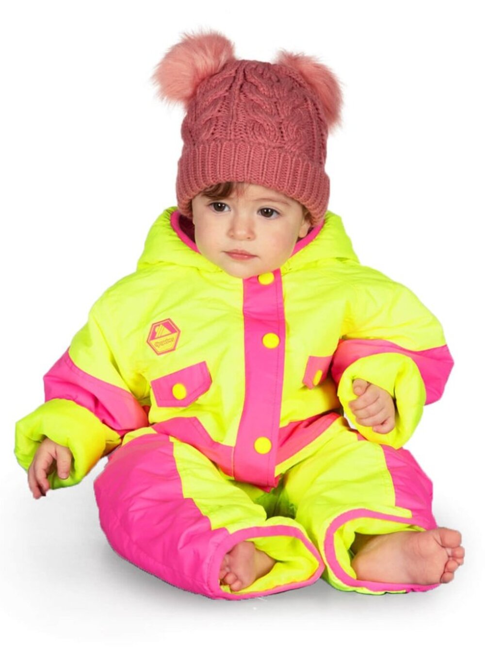 Tipsy Elves Powder Blaster Snow Suit Neon Pink Yellow Baby Size 6M One Piece